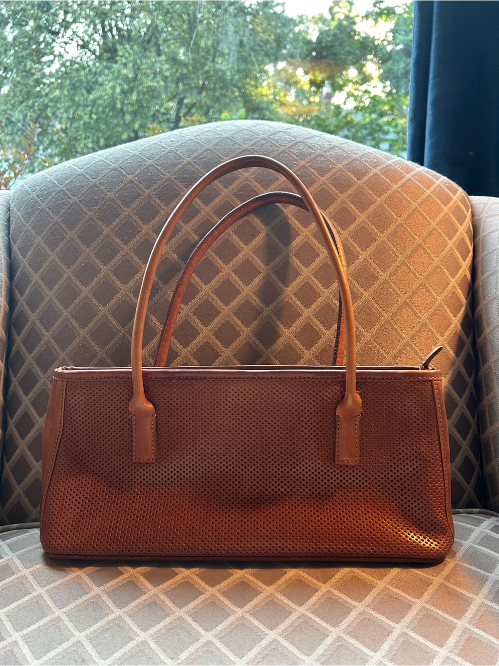 Monsac Brown Perforated Leather Shoulder Bag